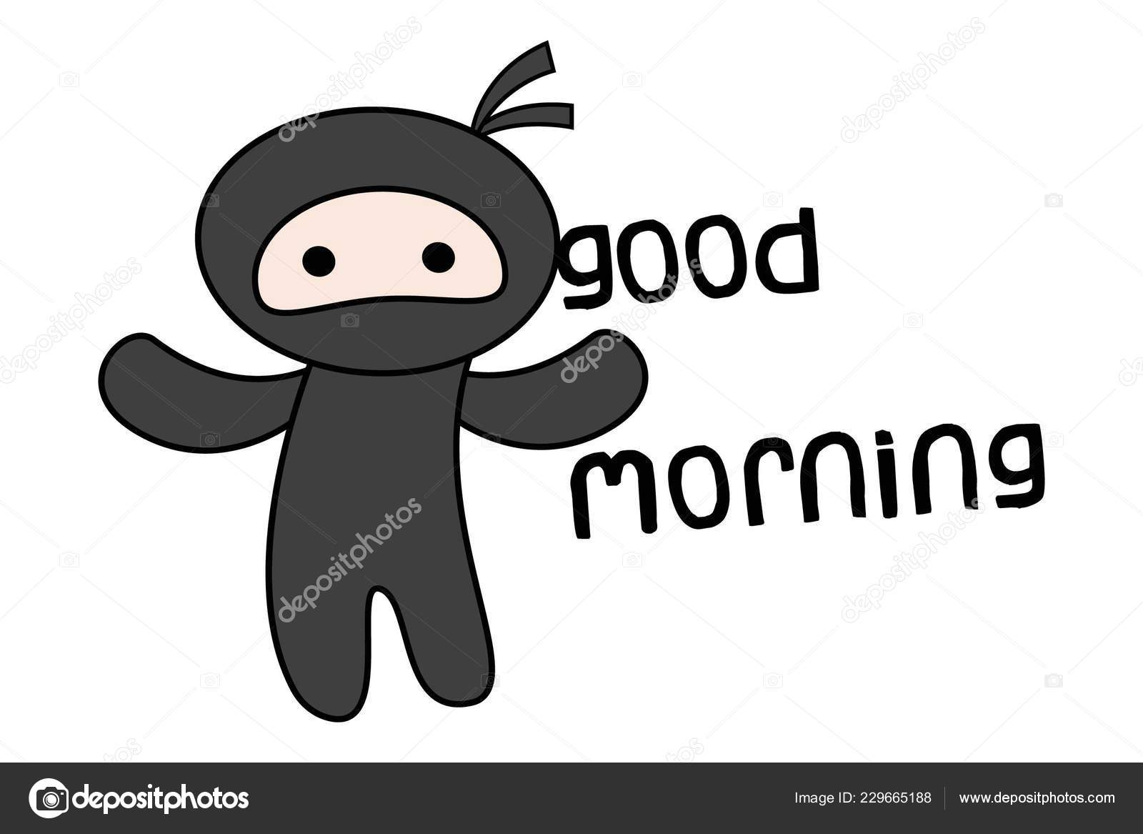 Vector Desenho Animado Ilustração Ninja Bonito Dizendo Bom Dia Com imagem  vetorial de F1Digitals© 229665188